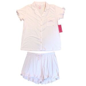 Betsey Johnson Women’s Delicacy Pajama Set Top & Shorts Light Pink Ruffle Trim